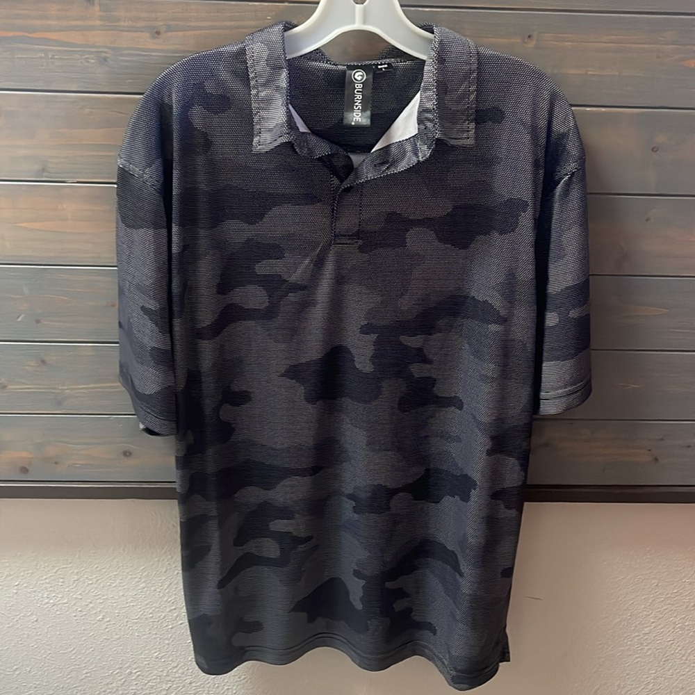 NWOT Burnside Black & Gray Camouflage Dry-fit Short Sleeve Polo
